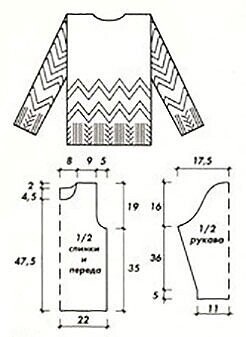 Пуловер с ажурными дорожками: технический рисунок